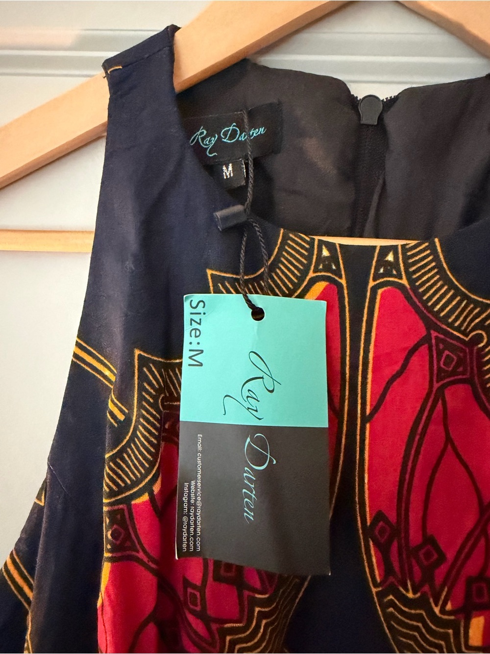 Sleeveless Red and Black Patterned Maxi Dress with Gold Accents - Picture 5 of 5